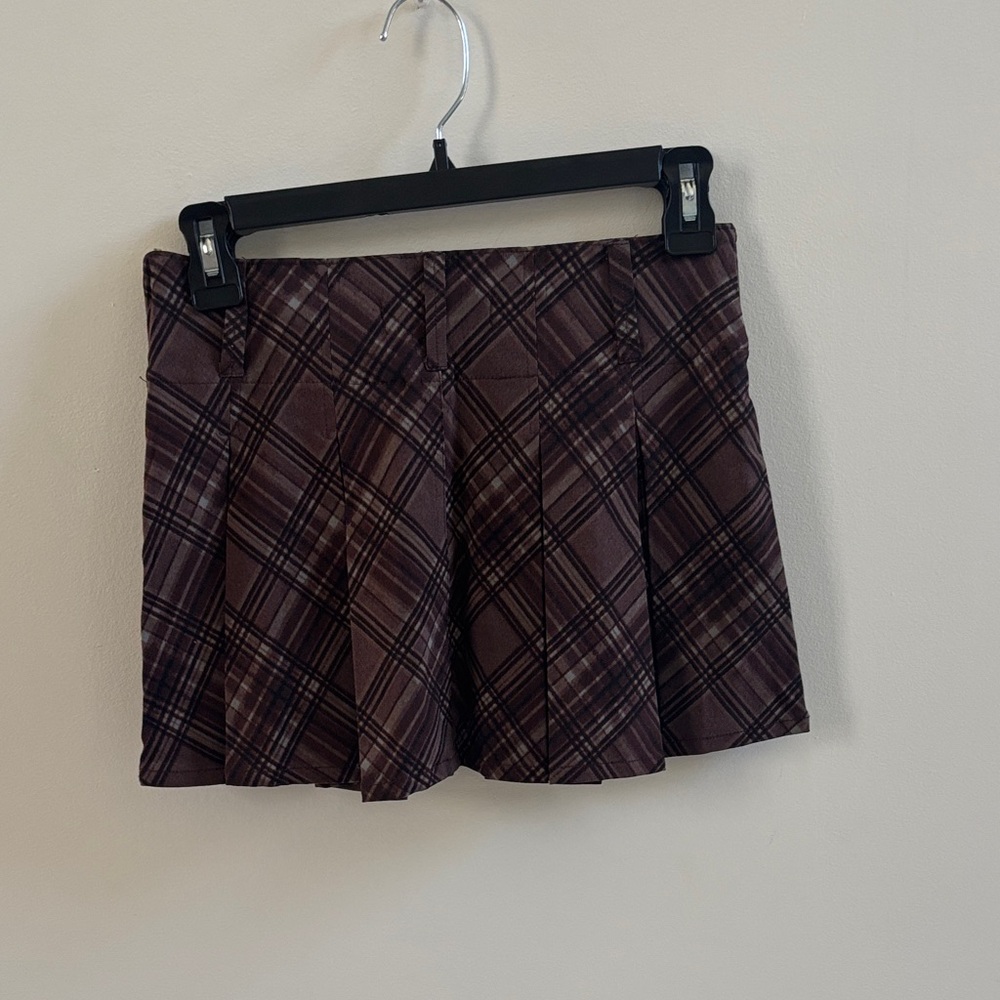 Girls' Brown Plaid Pleated Skort